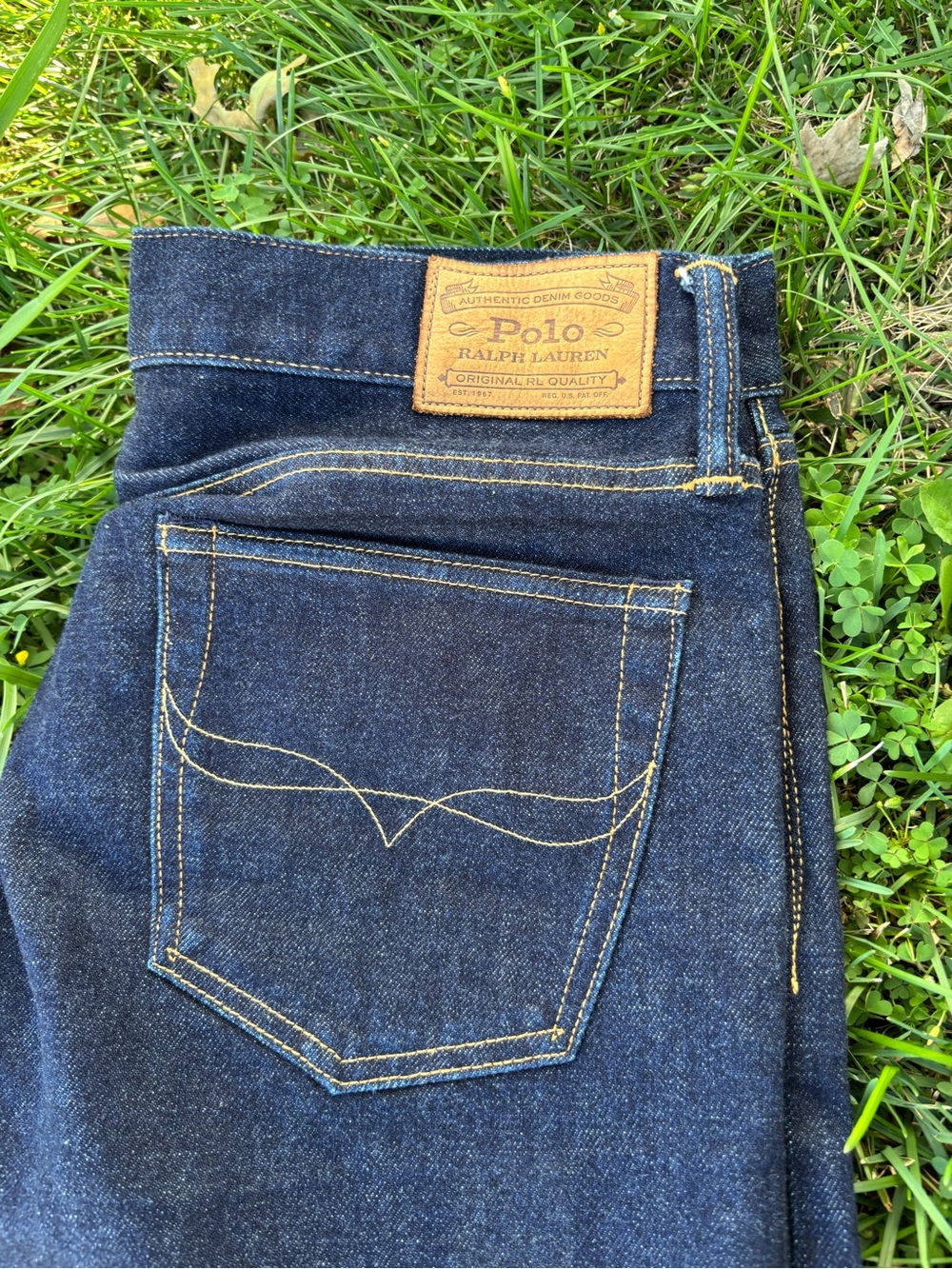 Polo by Ralph Lauren Men's Straight Jeans in Indigo Denim with Tan Patch